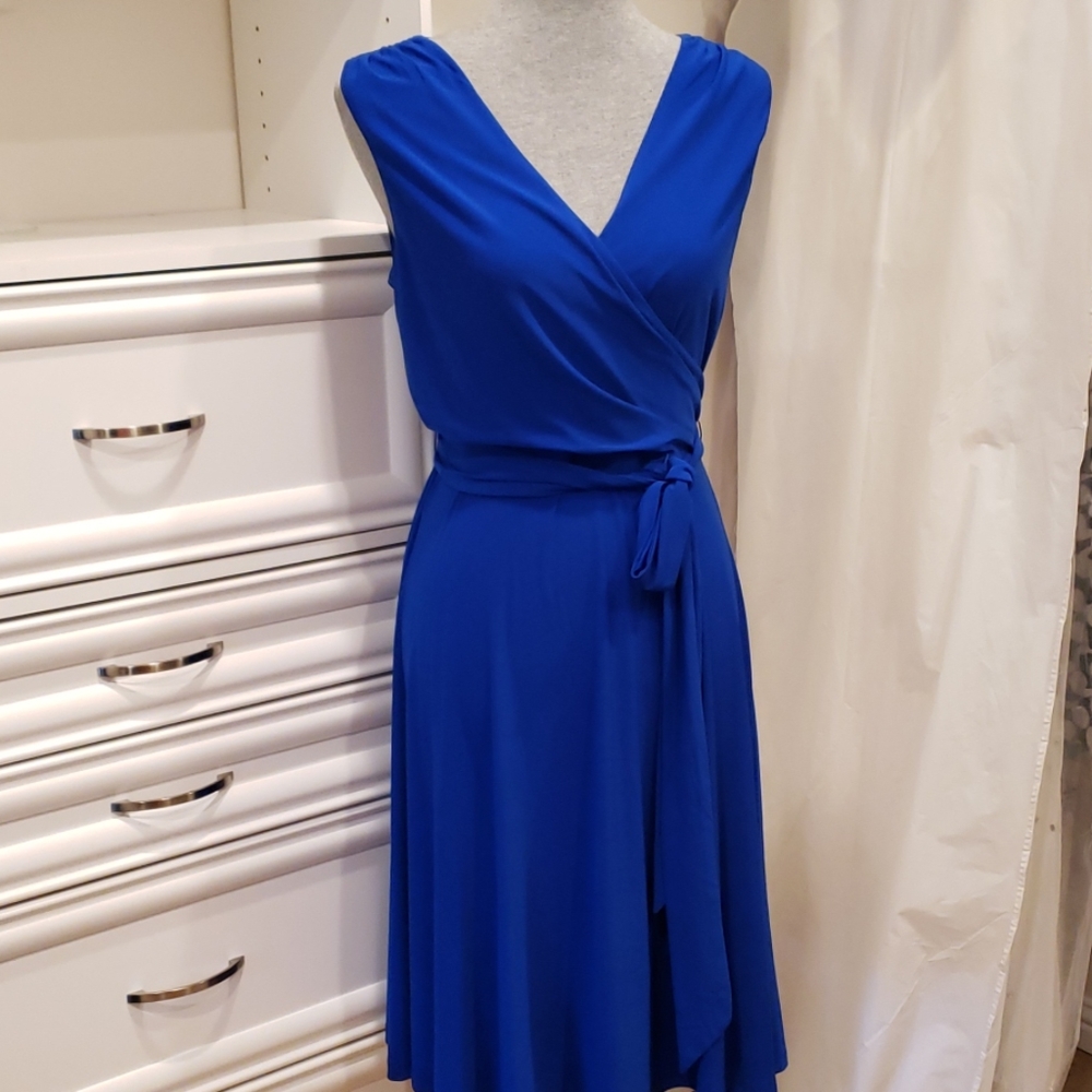 Eliza J Faux Wrap Ruched Dress, size 10